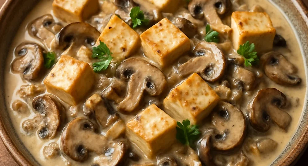 tofu cremos amb bolets de temporada