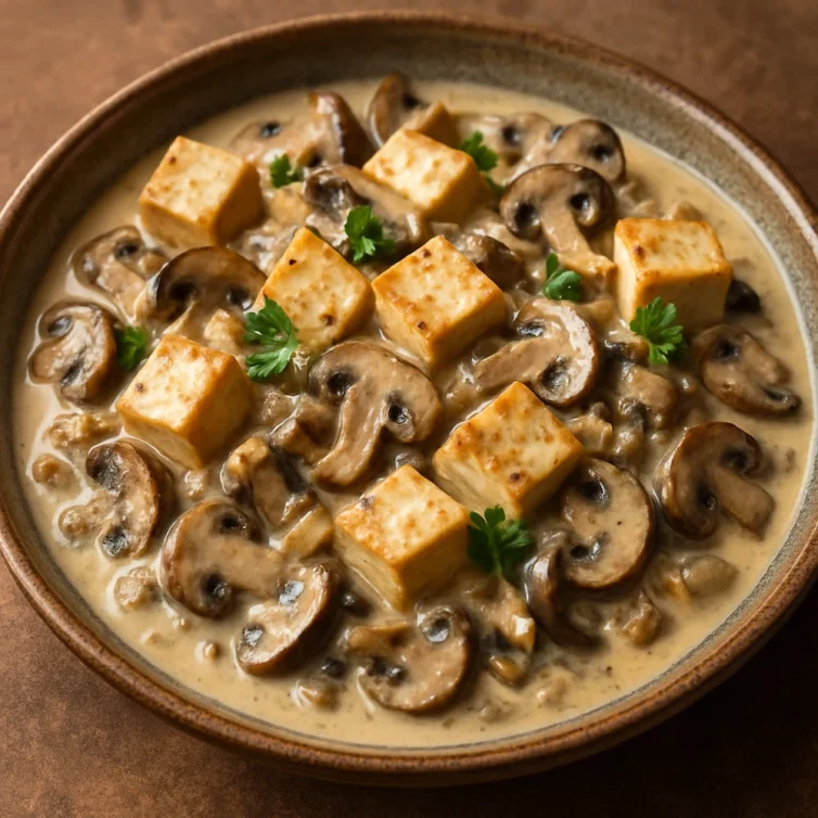 tofu cremos amb bolets de temporada