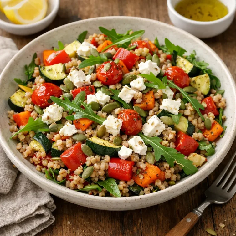Ensalada de trigo sarraceno con verduras asadas y feta