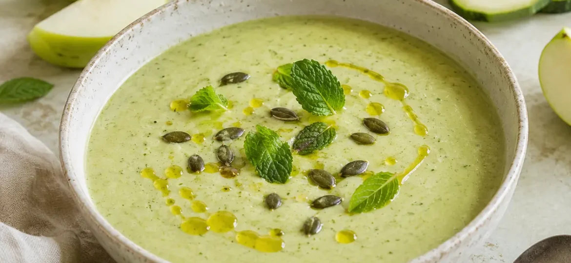 Crema fría de calabacín, manzana y menta